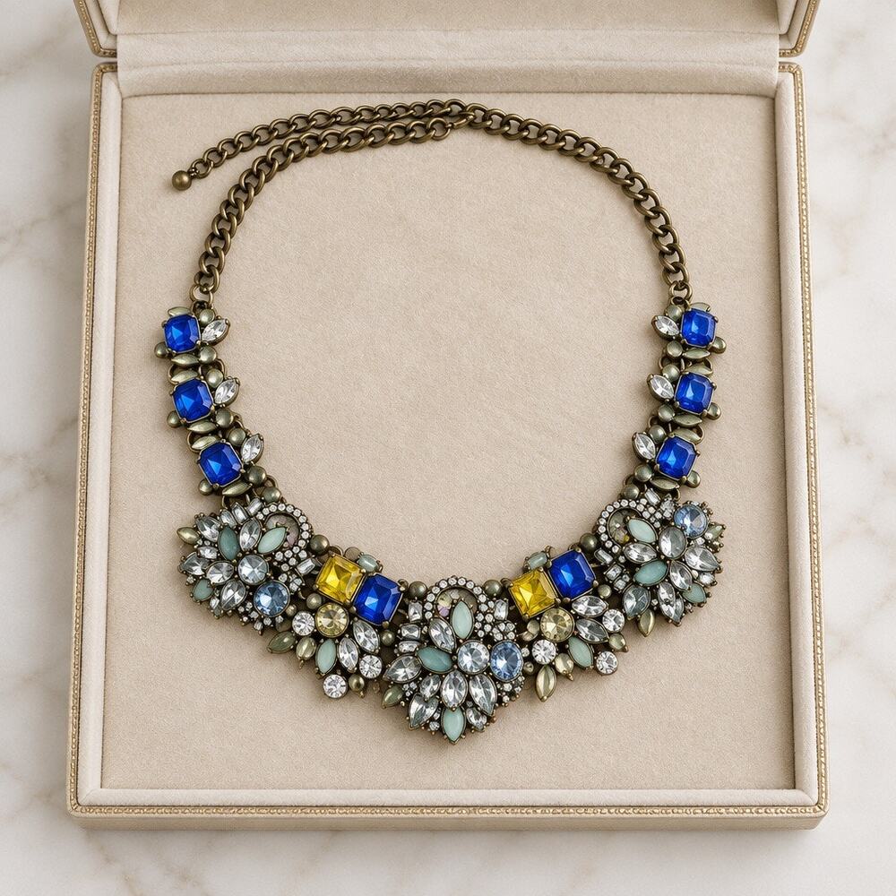 ✨ EXTRAVAGANT MULTI-COLOR REAL GLASS CRYSTAL BIB STATEMENT NECKLACE ✨